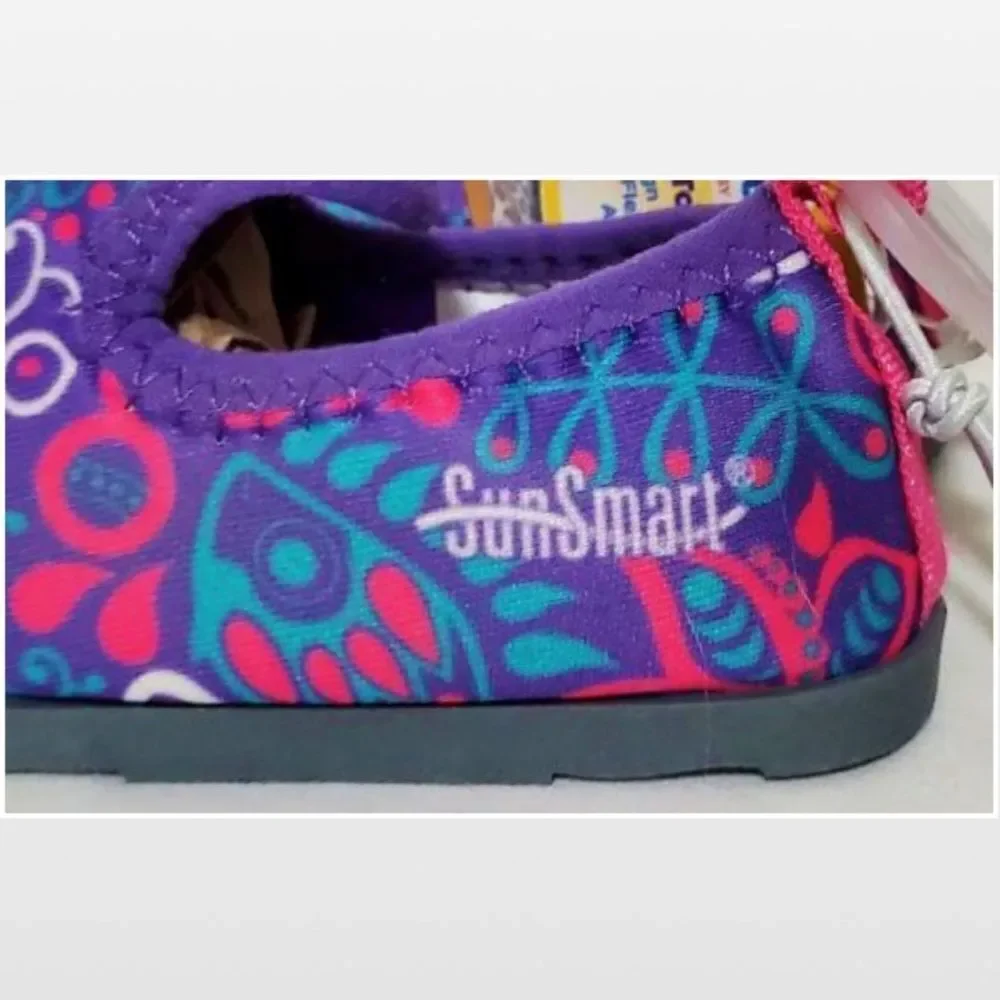 New Aqua Leisure Water Shoes Kid Size 7 8 Purple Floral Slip Ons
